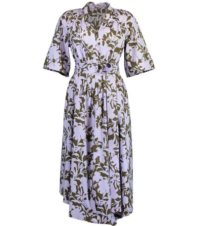 Shop Adam Lippes Short Sleeve Asymmetrical Print Poplin Dress In Llika