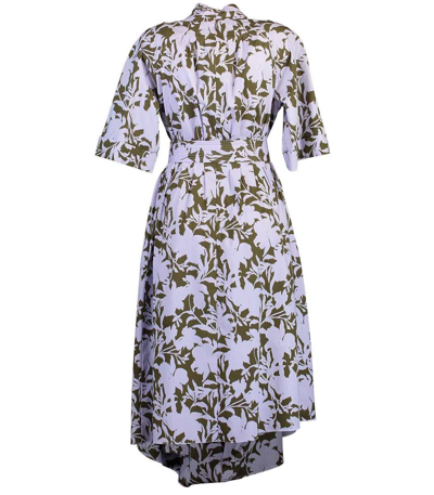 Shop Adam Lippes Short Sleeve Asymmetrical Print Poplin Dress In Llika