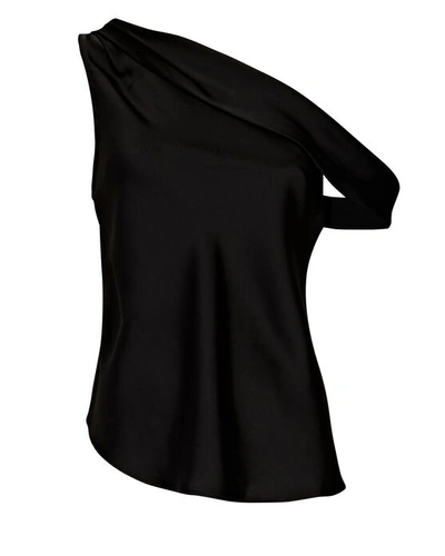 Shop Jonathan Simkhai Lexy One-shoulder Draped Satin Top In Black