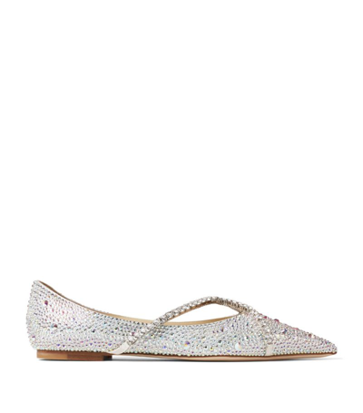 Shop Jimmy Choo Genevi Crystal-embellished Flats In Ivory