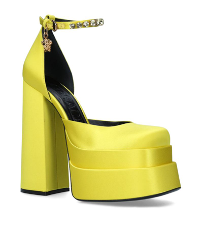 Shop Versace Satin Platform Pumps 155 In Yellow