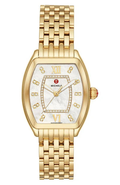 Shop Michele Relevé Two-tone Diamond Dial Watch Head & Interchangeable Bracelet, 31mm X 32mm In Gold/ Silver/ Gold