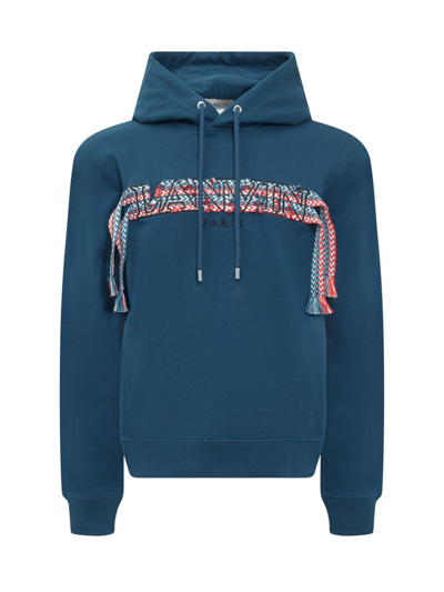 Shop Lanvin Logo Embroidered Drawstring Hoodie In Blue