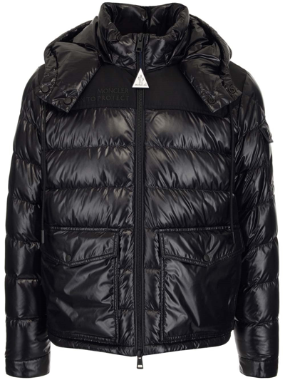 Shop Moncler Born To Protect Logo Printed Padded Jacket In Black