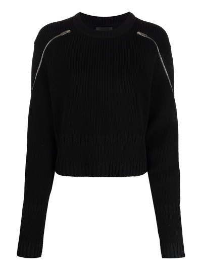 Shop Givenchy Roundneck Sweater With Zip Detail In Black