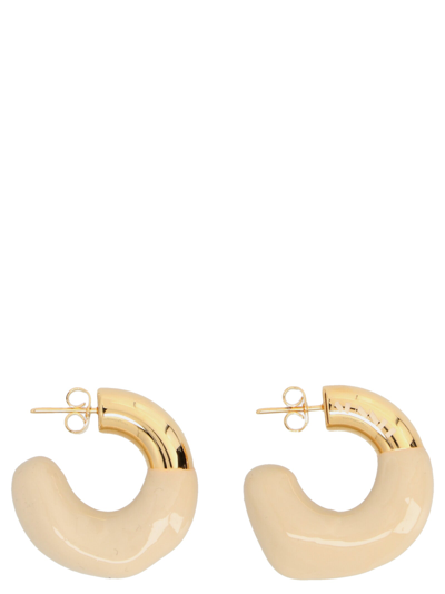 Shop Sunnei Logo Detailed Small Hoop Earrings In Beige