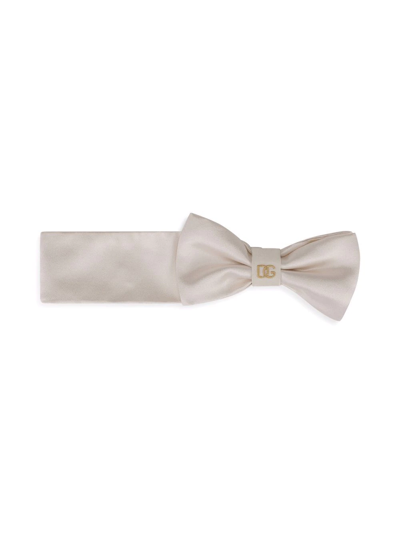 Shop Dolce & Gabbana Logo-embroidered Silk Headband In White