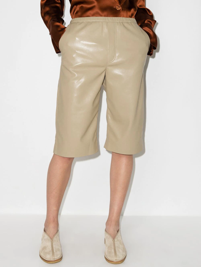 Shop Nanushka Wendel Faux-leather Knee-length Shorts In Neutrals