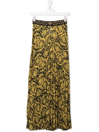 Versace Pleated Floral Baroque-print Skirt In Black