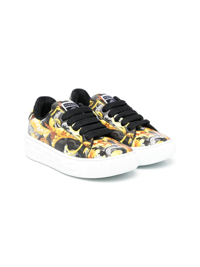 Versace Greca Baroccoflage-print Sneakers In Black