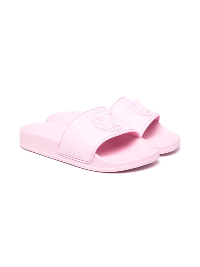 Versace Girls Teen Pink Medusa Logo Sliders | ModeSens