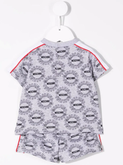 Shop Moschino Teddy Bear All-over Logo-print Shorts Set In Grey