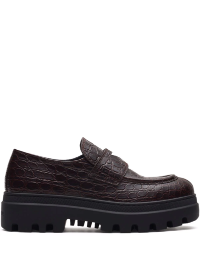 Shop Car Shoe Crocodile Effect Moccasins In Purple