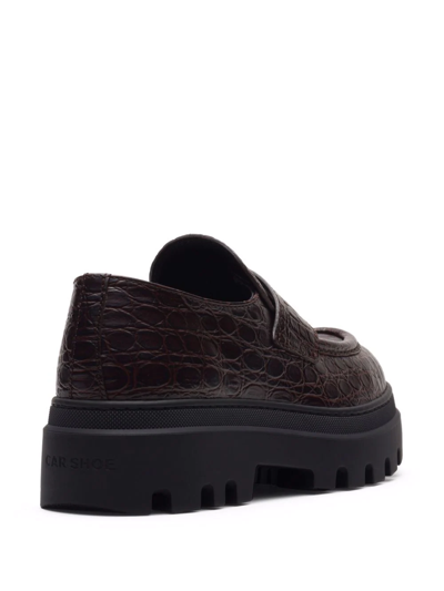 Car Shoe Embossed Crocodile Effect Loafers In Purple