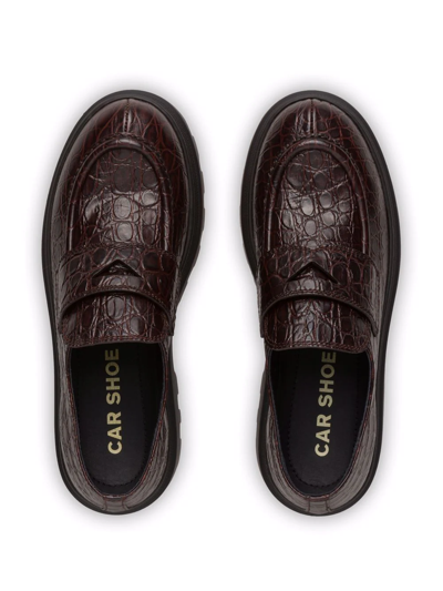 Car Shoe Embossed Crocodile Effect Loafers In Purple
