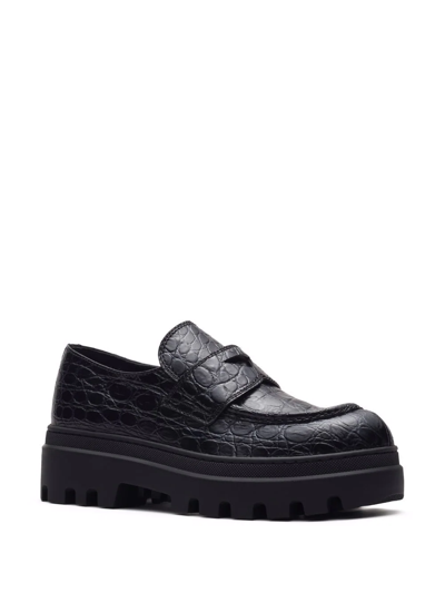 Car Shoe Crocodile Effect Moccasins In Black