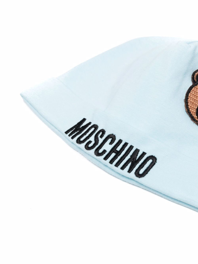 Shop Moschino Teddy Bear Logo Beanie In Blue