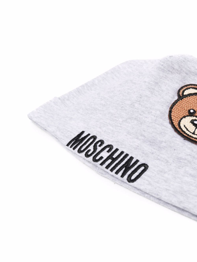 Shop Moschino Teddy Bear Logo Beanie In Grey