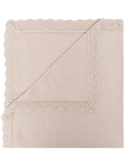 Shop Tartine Et Chocolat Zigzag-trim Fine-knit Blanket In Neutrals