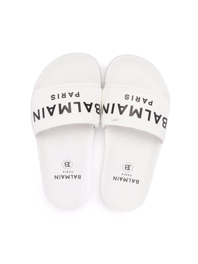 Balmain Logo-print Pool Slides In White