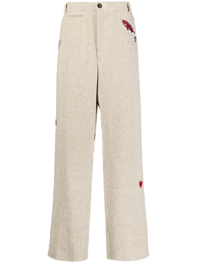 Shop Duoltd Patch-detailed Straight-leg Trousers In Brown