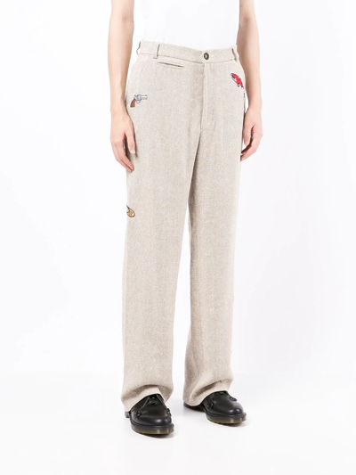 Shop Duoltd Patch-detailed Straight-leg Trousers In Brown