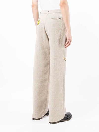 Shop Duoltd Patch-detailed Straight-leg Trousers In Brown