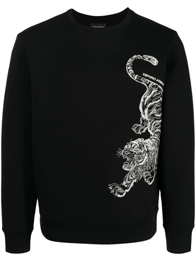 Shop Emporio Armani Tiger-print Sweatshirt In Black
