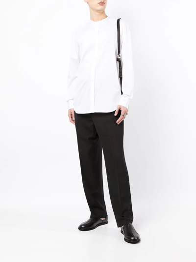 Shop Giorgio Armani Collarless Long-sleeve Shirt In White