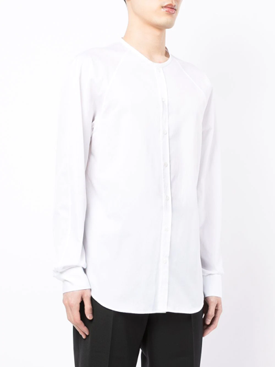 Shop Giorgio Armani Collarless Long-sleeve Shirt In White