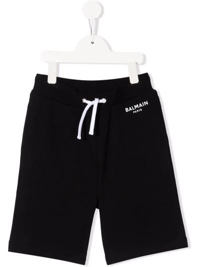 Shop Balmain Logo-print Track Shorts In Black