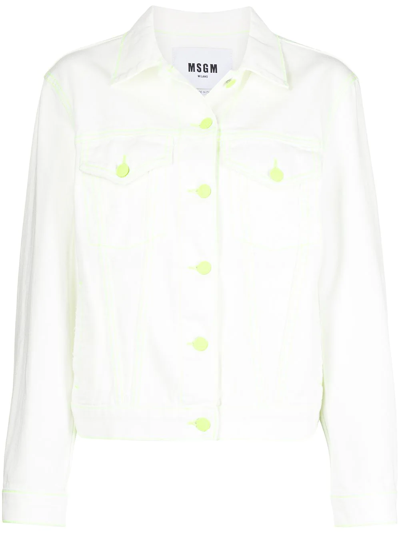 Shop Msgm Short Denim Jacket In White