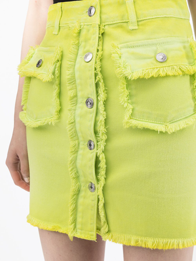 Shop Msgm Fringe Trim Denim Skirt In Green