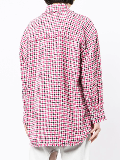 Shop Msgm Fringe Check-print Jacket In Pink
