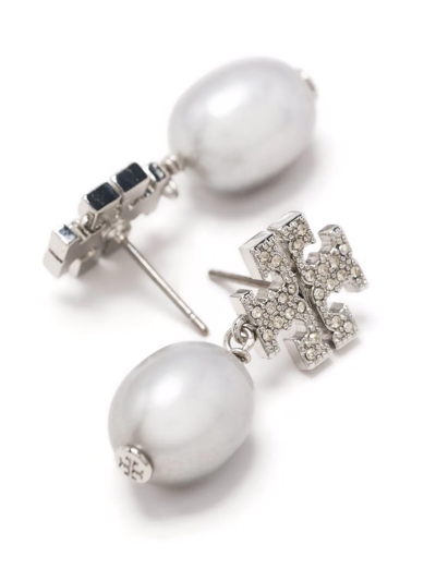 Shop Tory Burch Mother Of Pearl Drop Earrings In Silver