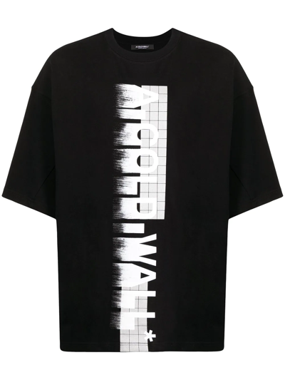 A-cold-wall* Knitted Large Logo T-shirt Black Cotton T-shirt With Vertical Logo Print In Black