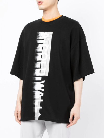 A-cold-wall* Knitted Large Logo T-shirt Black Cotton T-shirt With Vertical Logo Print In Black