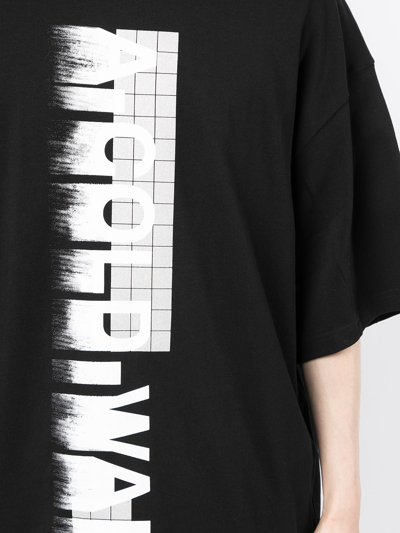 A-cold-wall* Knitted Large Logo T-shirt Black Cotton T-shirt With Vertical Logo Print In Black