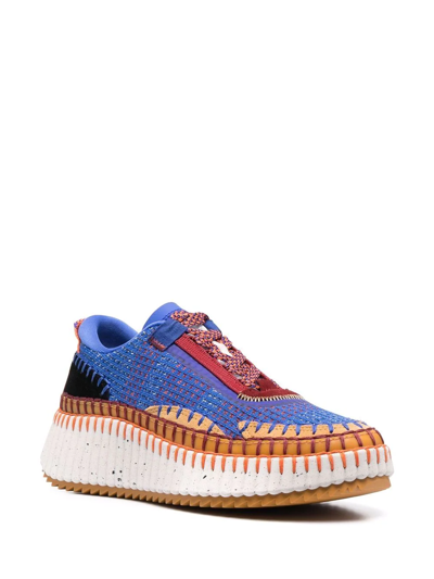 Shop Chloé Nama Embroidered Sneakers In Blue