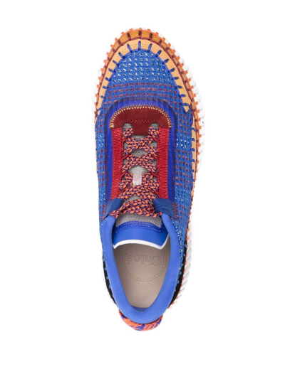 Shop Chloé Nama Embroidered Sneakers In Blue