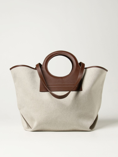 Shop Hereu Cala  Tote Bag In Premium Canvas And Leather In Beige