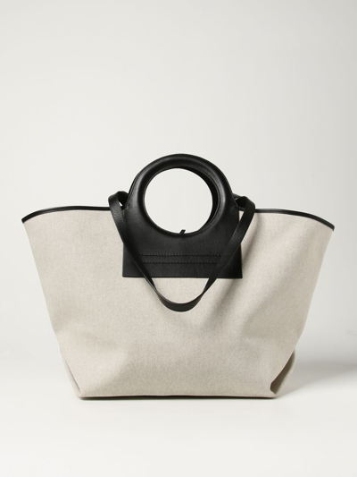 Shop Hereu Cala  Tote Bag In Premium Canvas And Leather In Beige