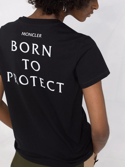 Shop Moncler Slogan-print Short-sleeve T-shirt In Black