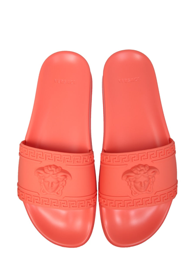 Shop Versace Slide Sandals In Orange