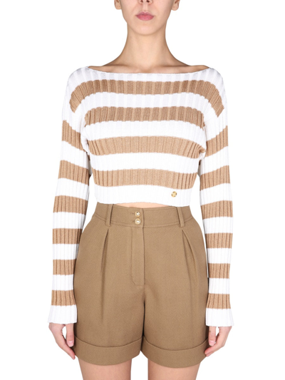 Shop Balmain Sweater With Striped Pattern In Multicolour