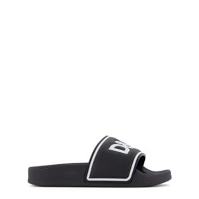 Shop Dolce & Gabbana Black Logo Slide Sandals
