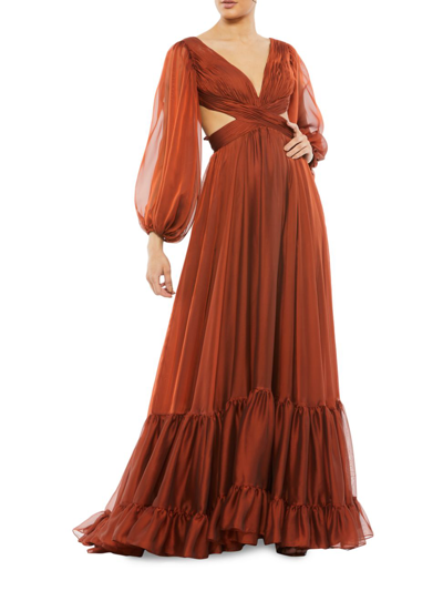 Shop Mac Duggal Women's Chiffon Cut-out Gown In Copper