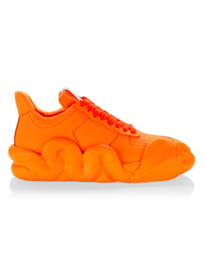 Shop Giuseppe Zanotti Men's Cobra Low-top Sneakers In Neon Orange