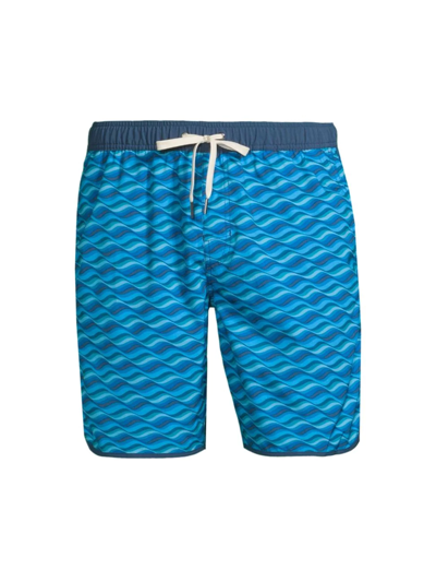Shop Fair Harbor Men's 8" Art Waves Anchor Swim Shorts In Blue Art Waves