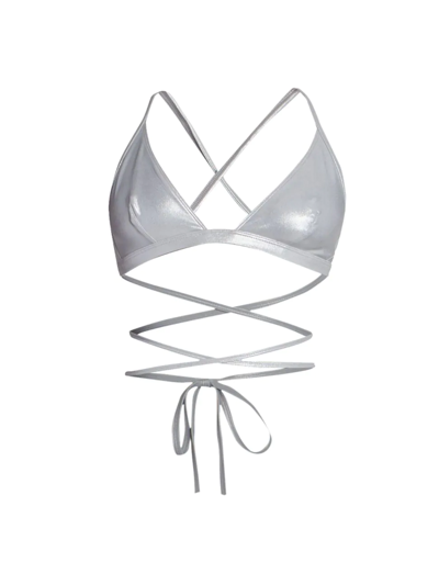 Shop Isabel Marant Solange Metallic Bikini Top In Silver
